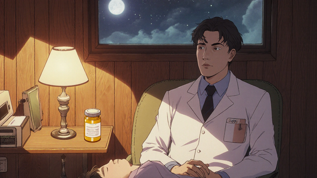 Retro anime doctor advising a relaxed patient about sleep benefits.