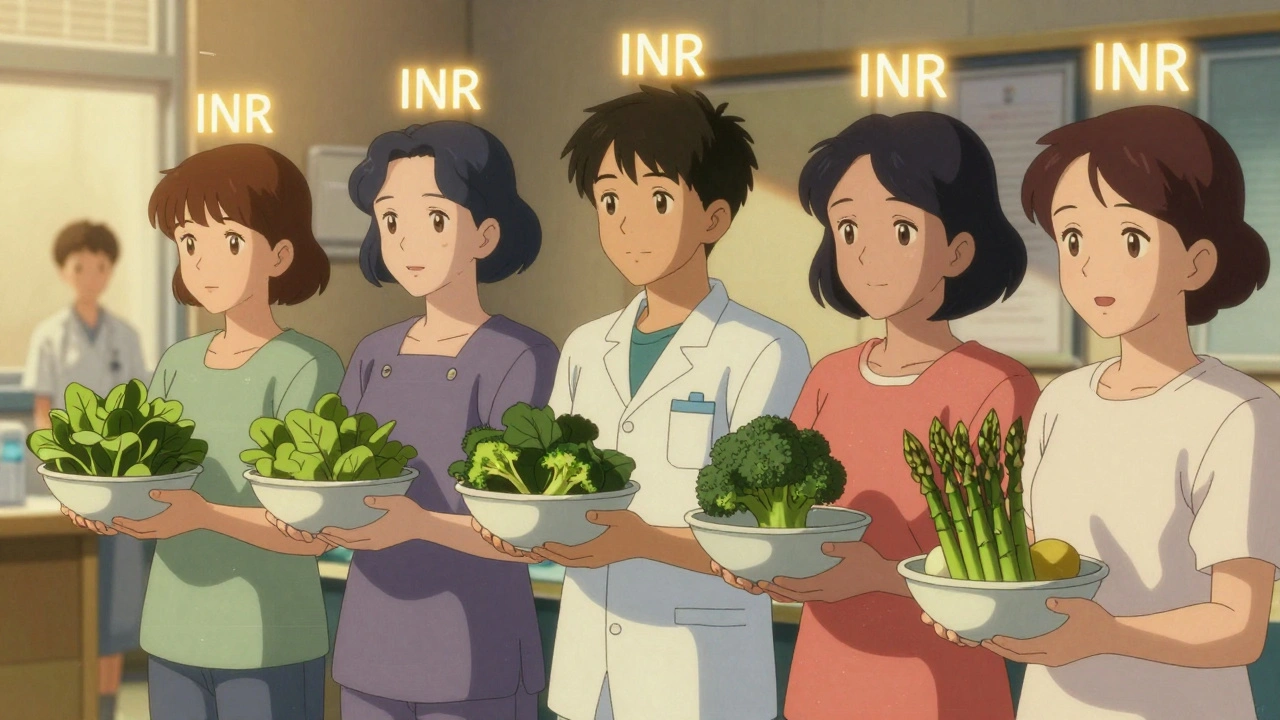 Patients holding daily portions of greens with steady INR levels