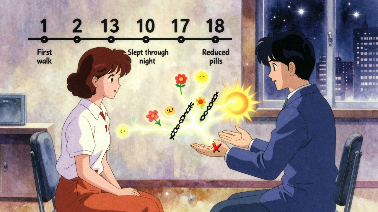 Therapist and patient connected by transforming neural pathway under starlight