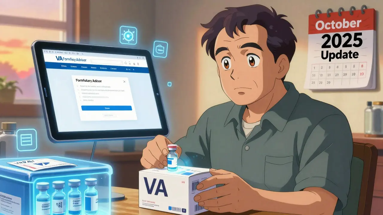 Veteran opens mailed VA prescription with insulin vials and refrigerated packaging